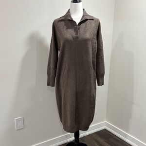 Brown Knit Collared Dress
